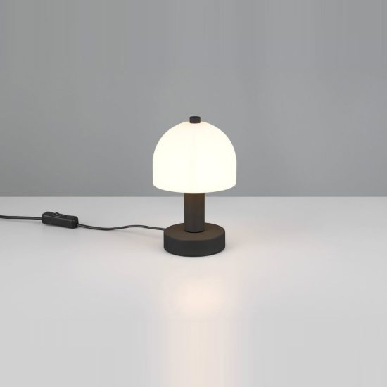 Abat-jour per comodino moderno nero a forma di fungo con vetro bianco