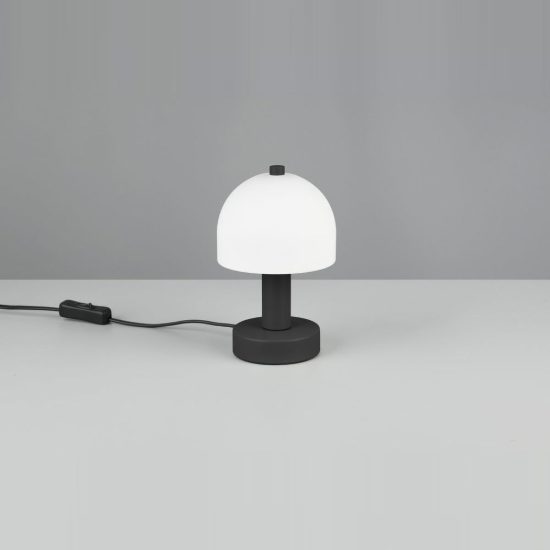Abat-jour per comodino moderno nero a forma di fungo con vetro bianco