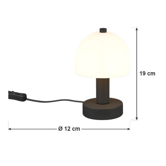 Abat-jour per comodino moderno nero a forma di fungo con vetro bianco