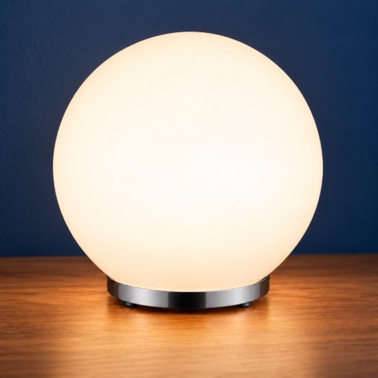 Abat-jour led 5,5w 3000k rgb con telecomando per comodino cromo con sfera satinata