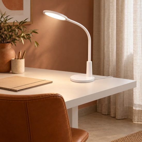 Lampada da scrivania led 8,4w 4000k touch per ufficio con braccio flessibile timer bianca