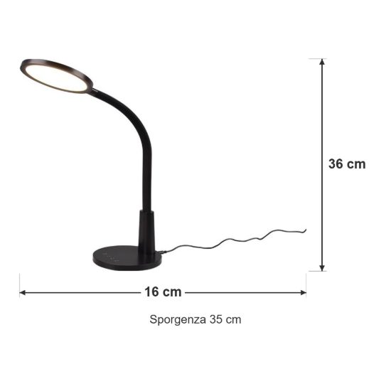 Lampada da scrivania led 8,4w 4000k touch per ufficio con braccio flessibile timer nera