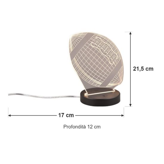Lampada da tavolo led 3,2w 3000k rgb per cameretta a forma di pallone da football nera