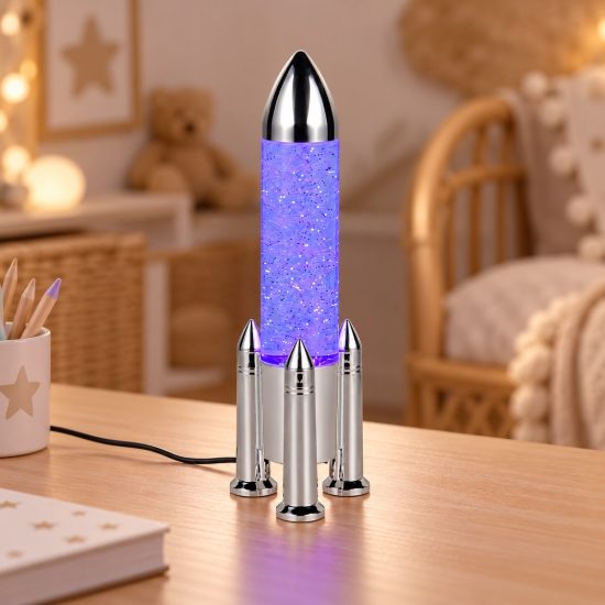 Lampada da tavolo led 0,4w rgb usb per cameretta a forma di razzo con glitter titanio
