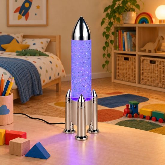 Lampada da tavolo led 0,4w rgb usb per cameretta a forma di razzo con glitter titanio