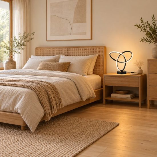 Abat-jour led 8w 3000k per comodino moderno nero