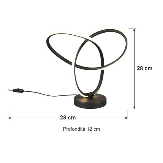 Abat-jour led 8w 3000k per comodino moderno nero