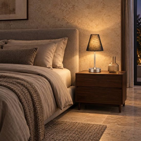 Abat-jour ricaricabile led 1,5w 3000k touch per comodino nichel opaco con paralume in tessuto nero