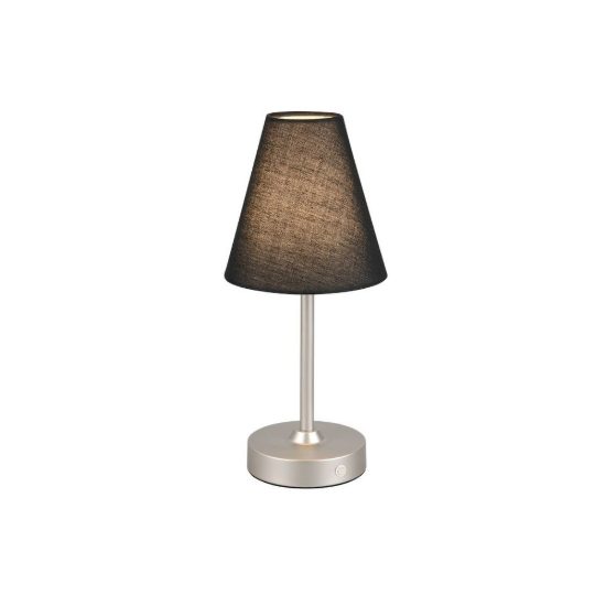 Abat-jour ricaricabile led 1,5w 3000k touch per comodino nichel opaco con paralume in tessuto nero