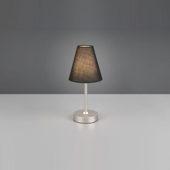 Abat-jour ricaricabile led 1,5w 3000k touch per comodino nichel opaco con paralume in tessuto nero