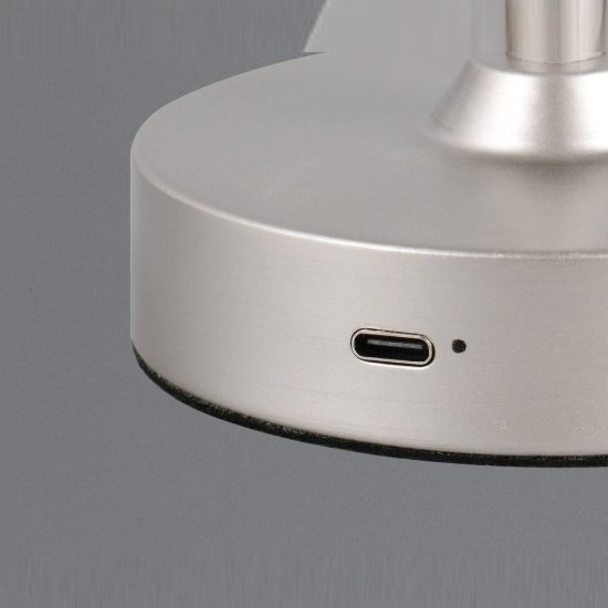 Abat-jour ricaricabile led 1,5w 3000k touch per comodino nichel opaco con paralume in tessuto bianco