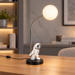 Lampada da tavolo per cameretta led 1,5w 2700k usb-c a forma di astronauta con luna nera