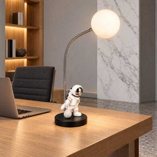 Lampada da tavolo per cameretta led 1,5w 2700k usb-c a forma di astronauta con luna nera