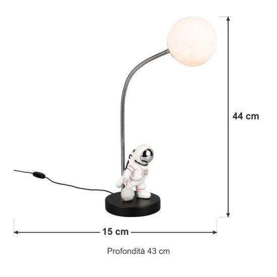 Lampada da tavolo per cameretta led 1,5w 2700k usb-c a forma di astronauta con luna nera