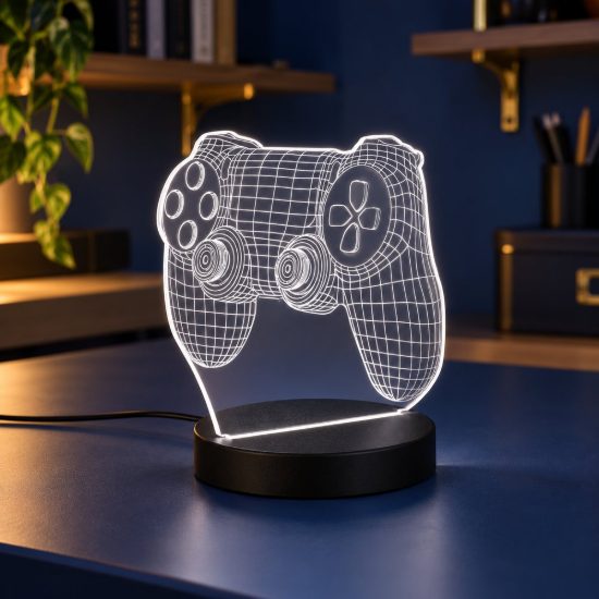 Lampada da tavolo per cameretta led 1,5w rgb a forma di joypad nera con diffusore acrilico trasparente