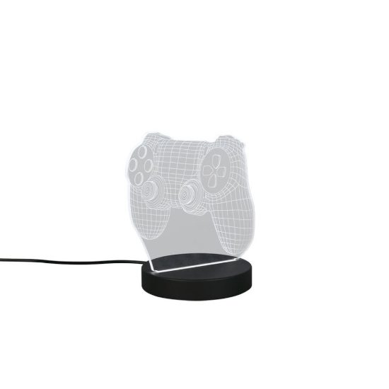 Lampada da tavolo per cameretta led 1,5w rgb a forma di joypad nera con diffusore acrilico trasparente