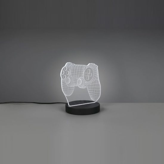 Lampada da tavolo per cameretta led 1,5w rgb a forma di joypad nera con diffusore acrilico trasparente