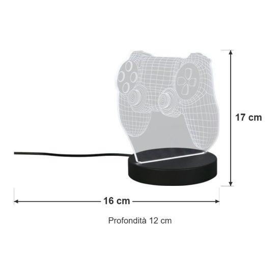 Lampada da tavolo per cameretta led 1,5w rgb a forma di joypad nera con diffusore acrilico trasparente