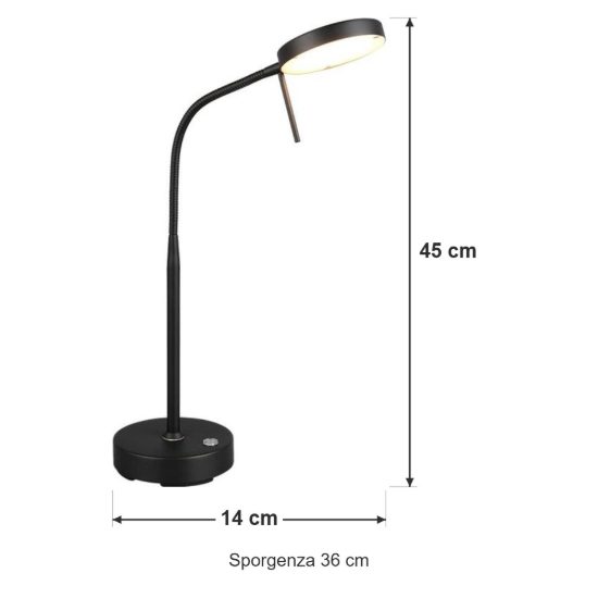 Lampada da tavolo ricaricabile led 3w 2700k 4000k 6000k touch per soggiorno orientabile nera