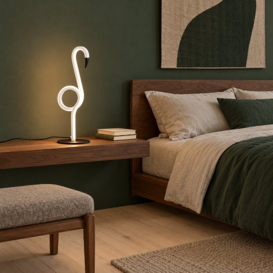 Abat-jour led 6w 3000k per comodino a forma di fenicottero bianco