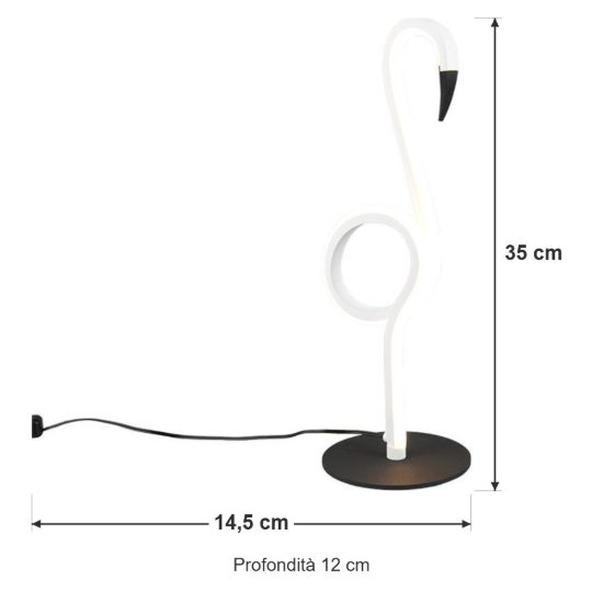 Abat-jour led 6w 3000k per comodino a forma di fenicottero bianco