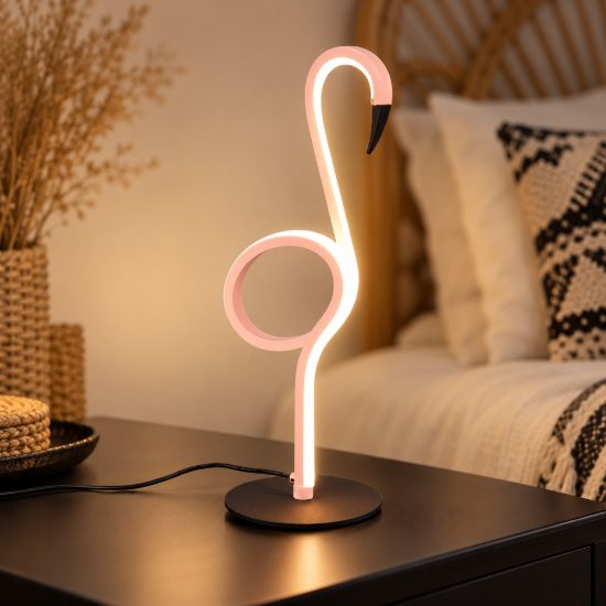 Abat-jour led 6w 3000k per comodino a forma di fenicottero rosa