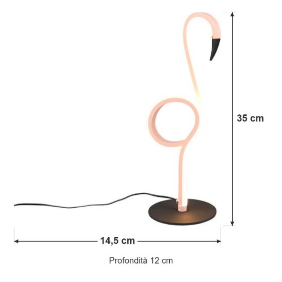 Abat-jour led 6w 3000k per comodino a forma di fenicottero rosa