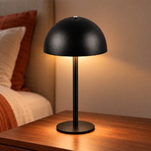 Abat-jour ricaricabile led 1,3w 3000k touch per comodino nero a forma di fungo
