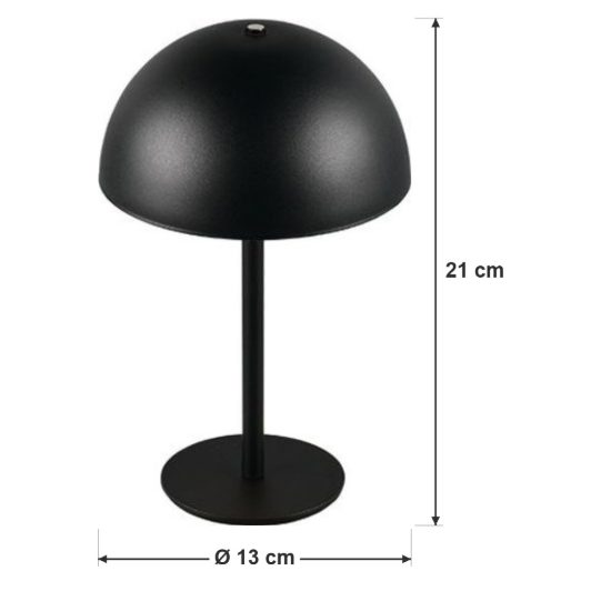 Abat-jour ricaricabile led 1,3w 3000k touch per comodino nero a forma di fungo