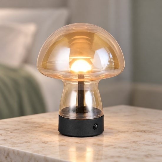 Abat-jour ricaricabile led 1,5w 3000k touch per comodino a fungo in vetro ambra