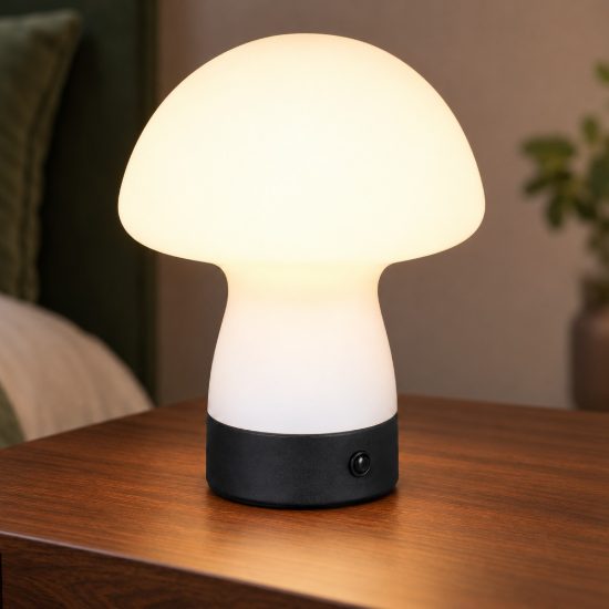 Abat-jour ricaricabile led 1,5w 3000k touch per comodino a fungo in vetro bianco