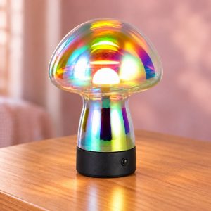 Abat-jour ricaricabile led 1,5w 3000k touch per comodino a fungo in vetro iridescente
