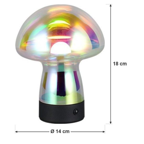 Abat-jour ricaricabile led 1,5w 3000k touch per comodino a fungo in vetro iridescente