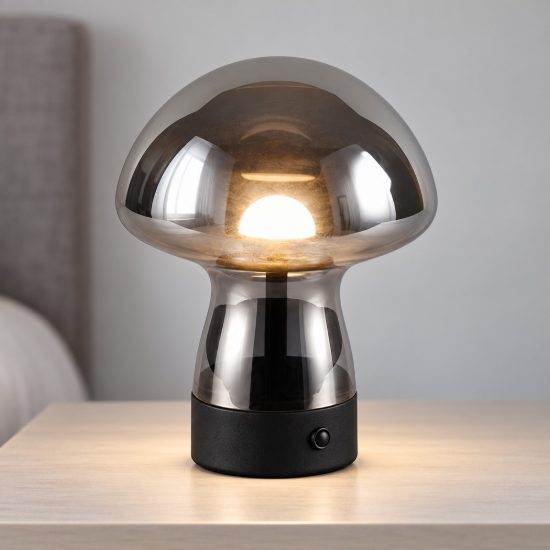 Abat-jour ricaricabile led 1,5w 3000k touch per comodino a fungo in vetro fume