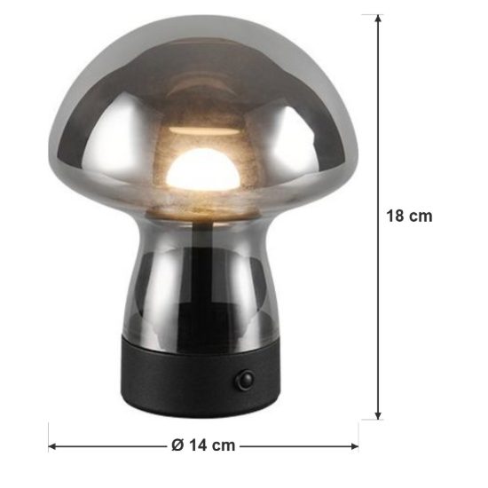 Abat-jour ricaricabile led 1,5w 3000k touch per comodino a fungo in vetro fume