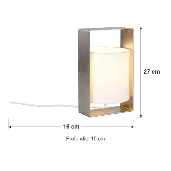 Abat-jour per comodino moderno nichel opaco con paralume in tessuto bianco