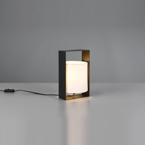 Abat-jour per comodino moderno nero con paralume in tessuto bianco