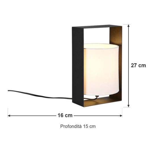 Abat-jour per comodino moderno nero con paralume in tessuto bianco