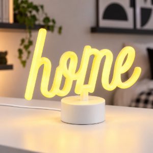 Lampada da tavolo per salotto led 1w a batteria o usb con scritta home bianca