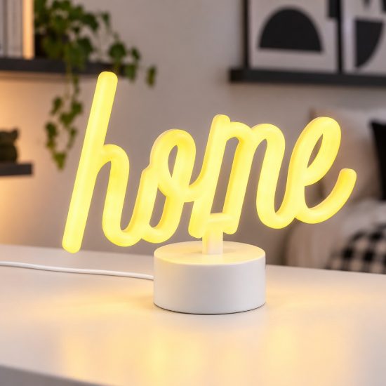 Lampada da tavolo per salotto led 1w a batteria o usb con scritta home bianca
