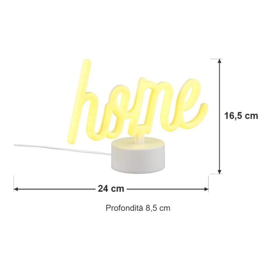 Lampada da tavolo per salotto led 1w a batteria o usb con scritta home bianca