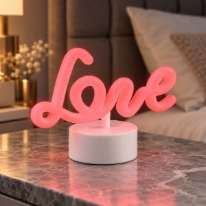 Lampada da tavolo per salotto led 1w a batteria o usb con scritta love bianca