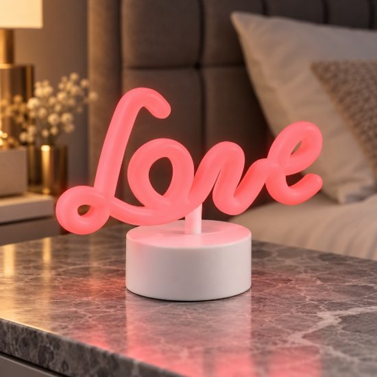 Lampada da tavolo per salotto led 1w a batteria o usb con scritta love bianca