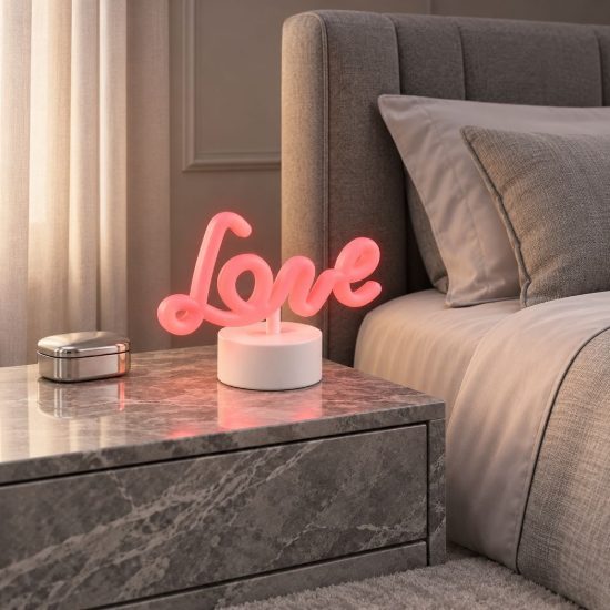 Lampada da tavolo per salotto led 1w a batteria o usb con scritta love bianca