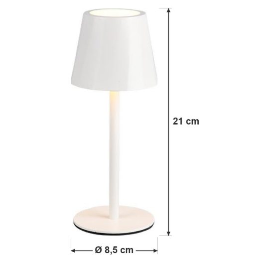 Lampada da tavolino ricaricabile da esterno led 1,6w cct 2700k 6500k touch ip44 moderna bianca