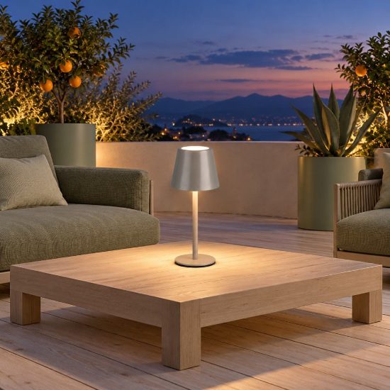 Lampada da tavolino ricaricabile da esterno led 1,6w cct 2700k 6500k touch ip44 moderna grigia