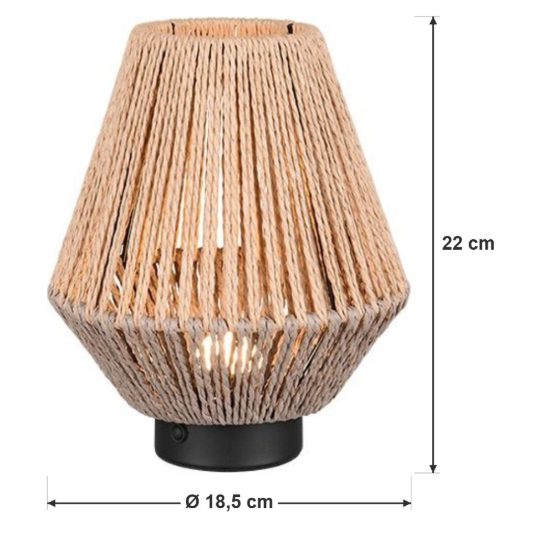 Abat-jour ricaricabile led 1,5w 3000k touch per comodino in filato di carta intrecciato marrone