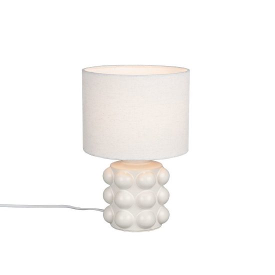 Abat-jour per comodino in ceramica a sfere bianca con paralume in tessuto bianco