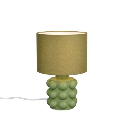 Abat-jour per comodino in ceramica a sfere verde con paralume in tessuto verde