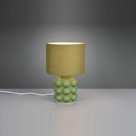 Abat-jour per comodino in ceramica a sfere verde con paralume in tessuto verde